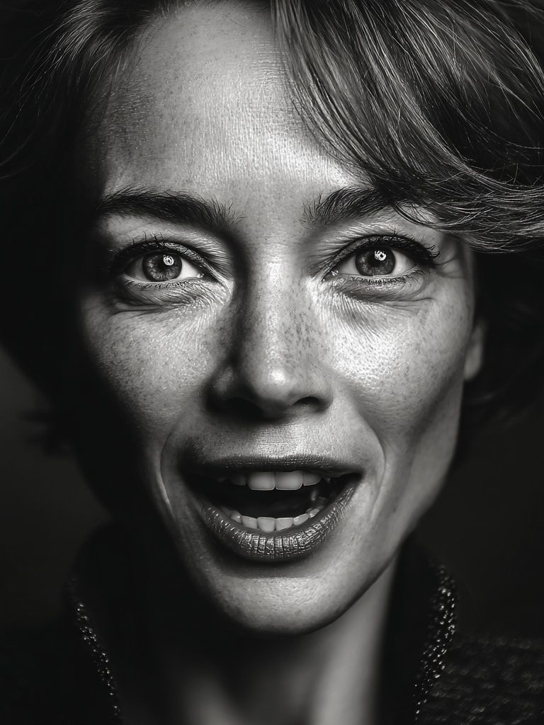 Expressive Woman Portrait Black-White Poster. poster detail