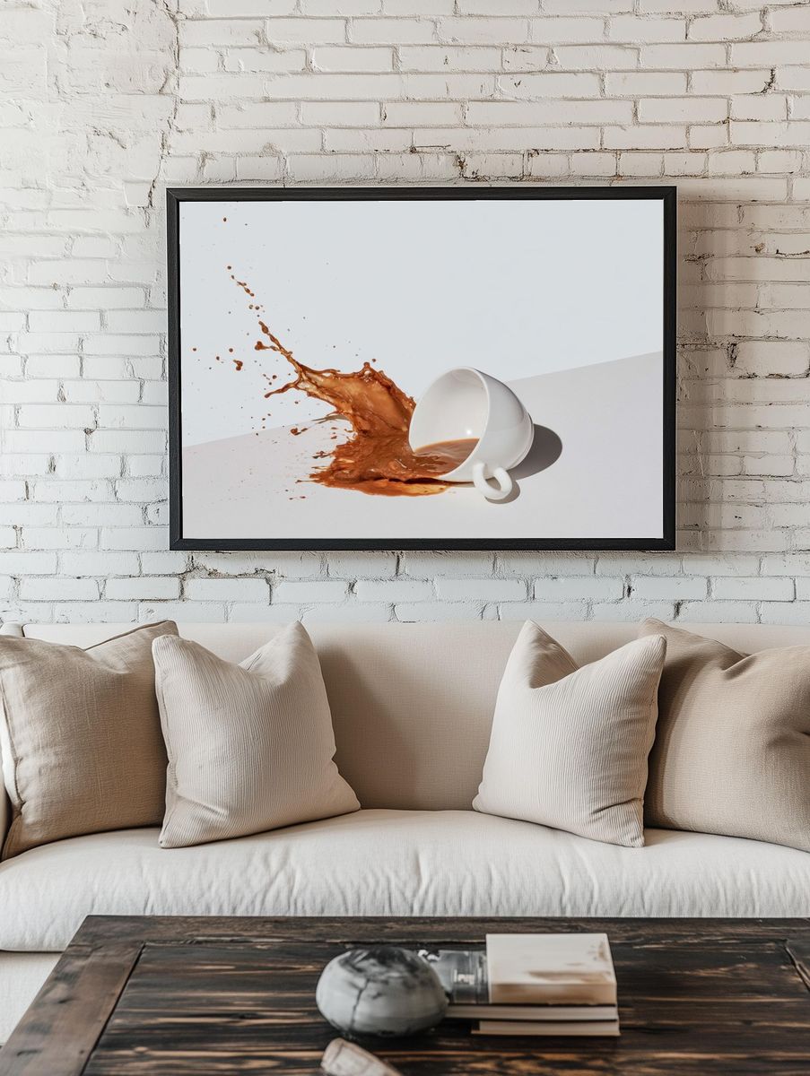 Spilled Coffee Cup Photography Poster. — room view 1