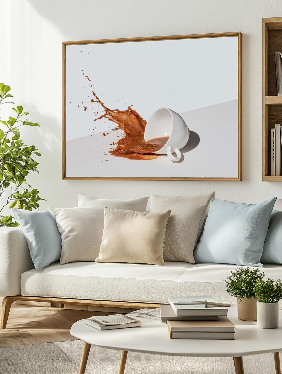 Spilled Coffee Cup Photography Poster. — room view 2