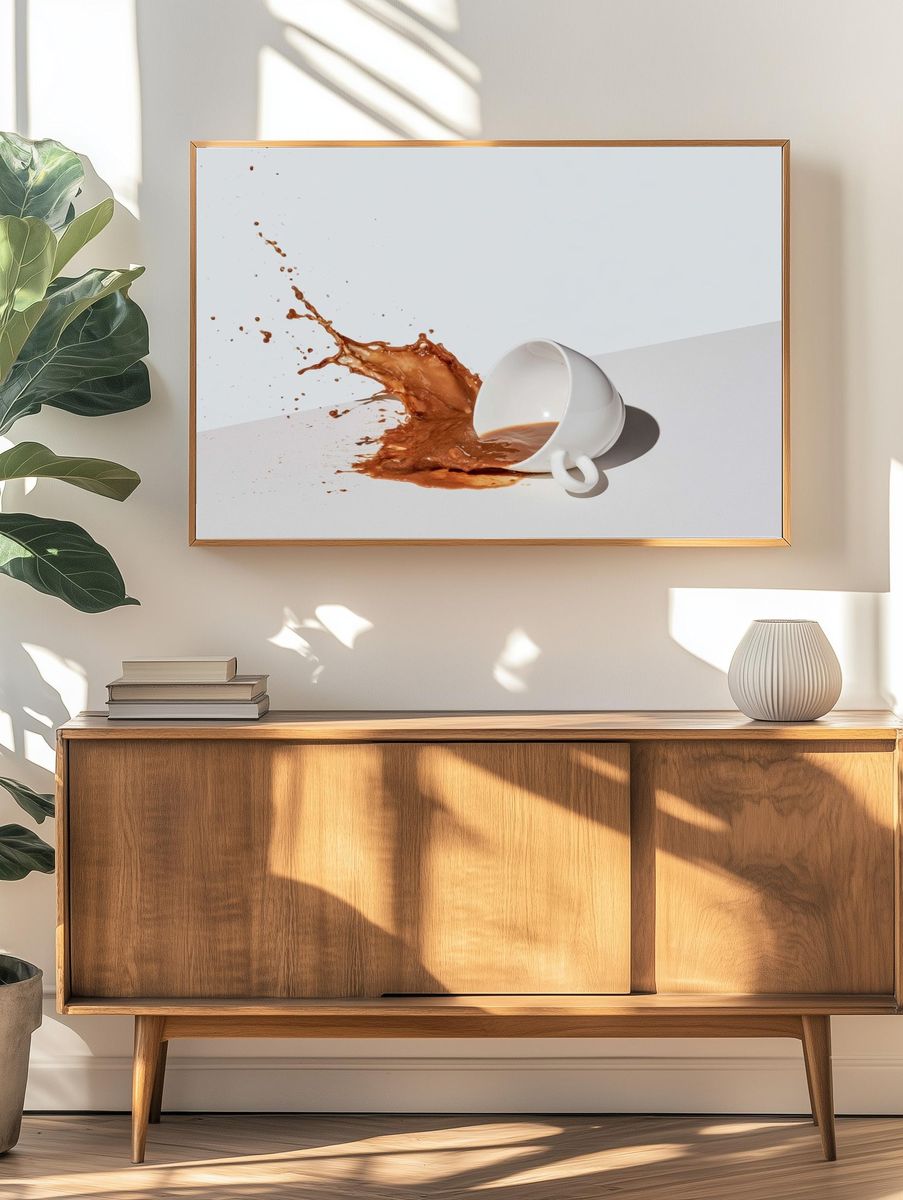 Spilled Coffee Cup Photography Poster. — room view 3