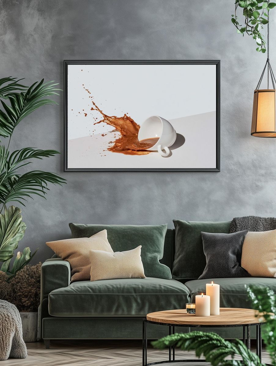 Spilled Coffee Cup Photography Poster. — room view 4