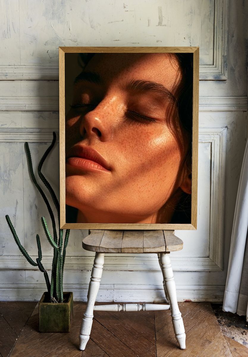 Sunlit Freckled Portrait Photography Poster. — room view 1