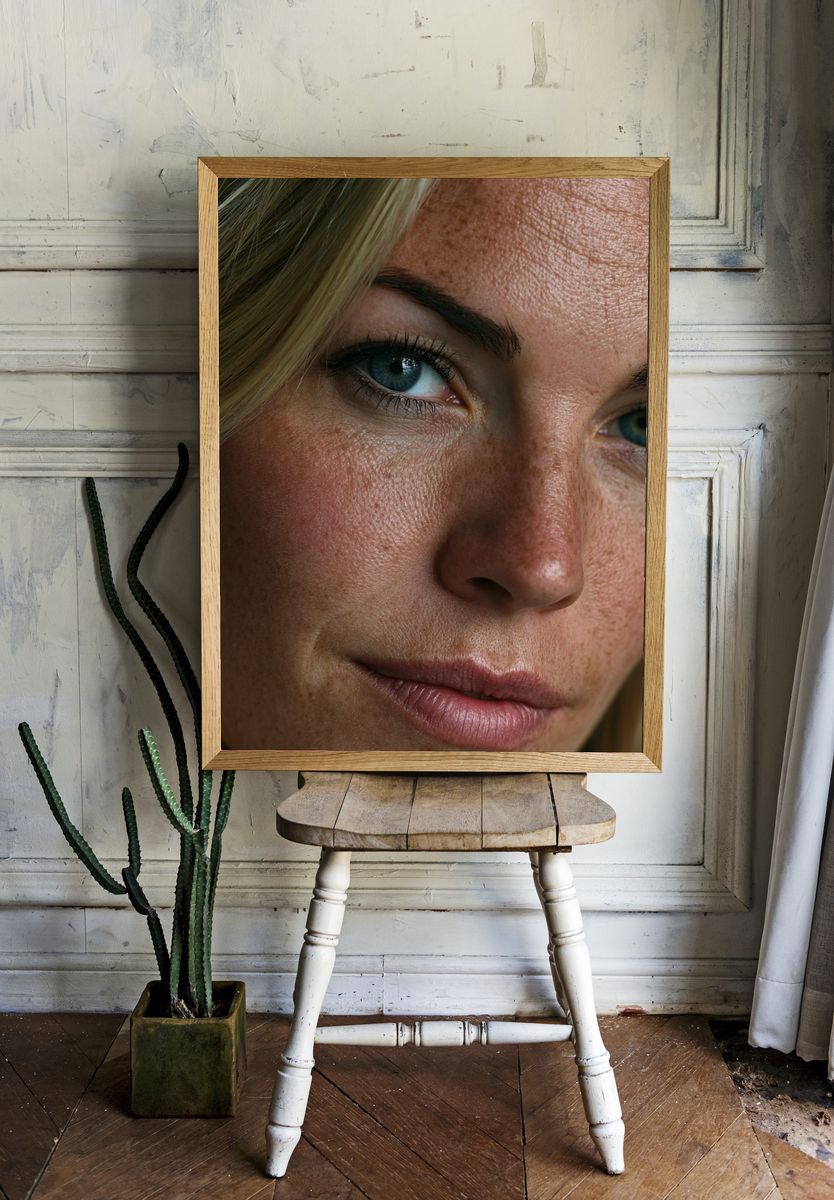 Blue-Eyed Woman Portrait Print. — room view 1