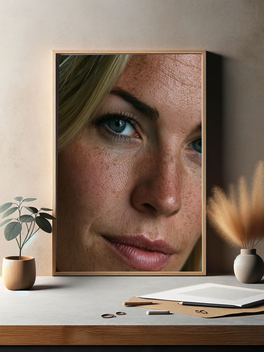 Blue-Eyed Woman Portrait Print. — room view 2