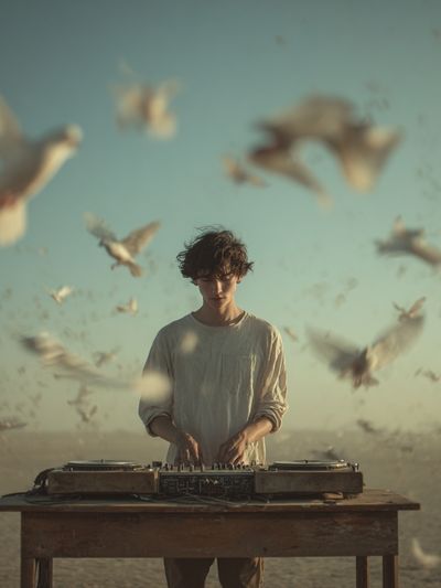 DJ in Desert Birds Photography Poster. poster print