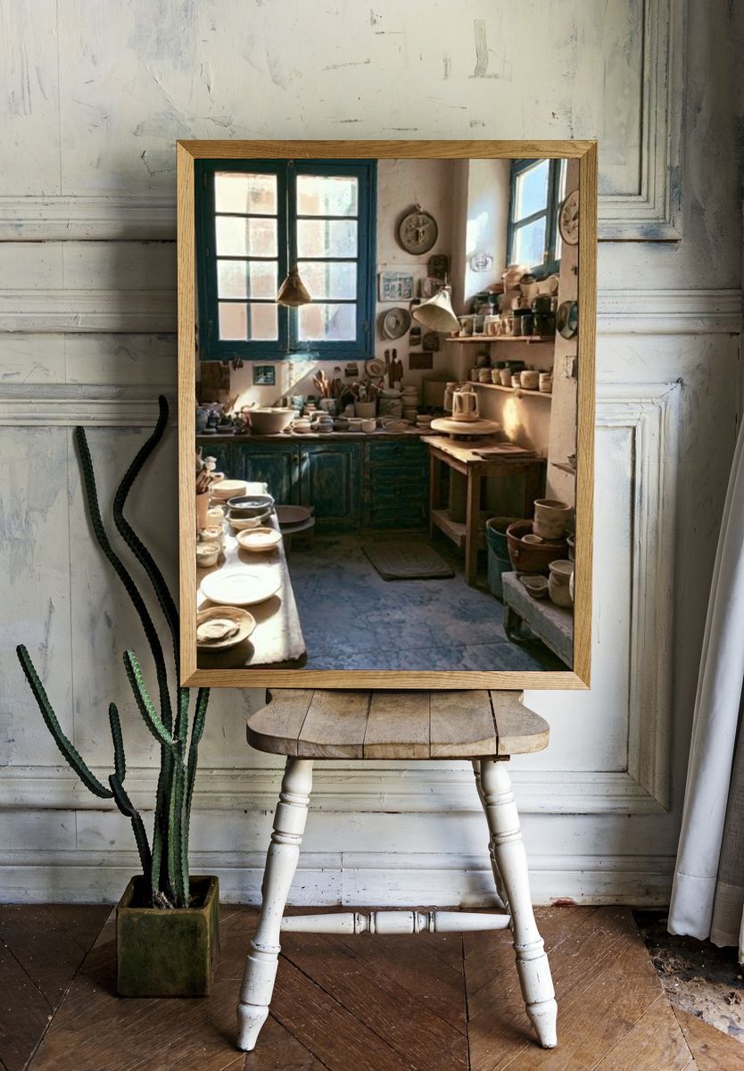 Sunlit Ceramic Studio Photography Poster. — room view 1