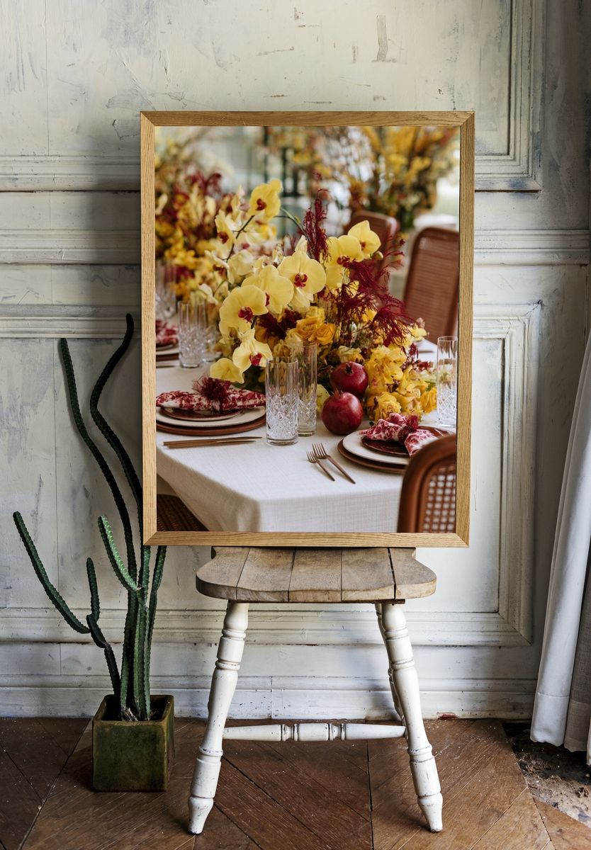 Elegant Floral Tablescape Photography Poster. — room view 1