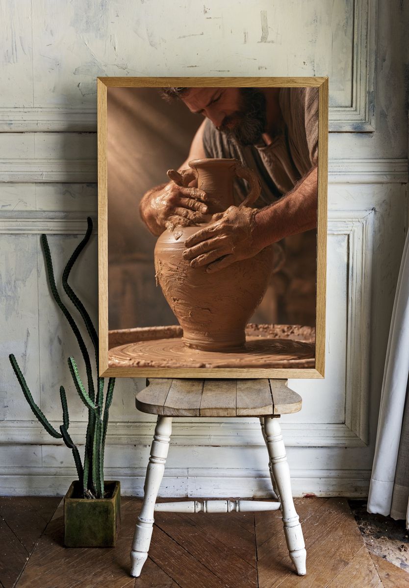 Potter at the Wheel Photography Poster. room preview