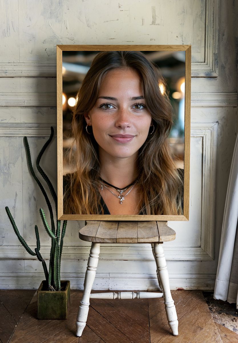 Smiling Woman Portrait Photography Poster. — room view 1