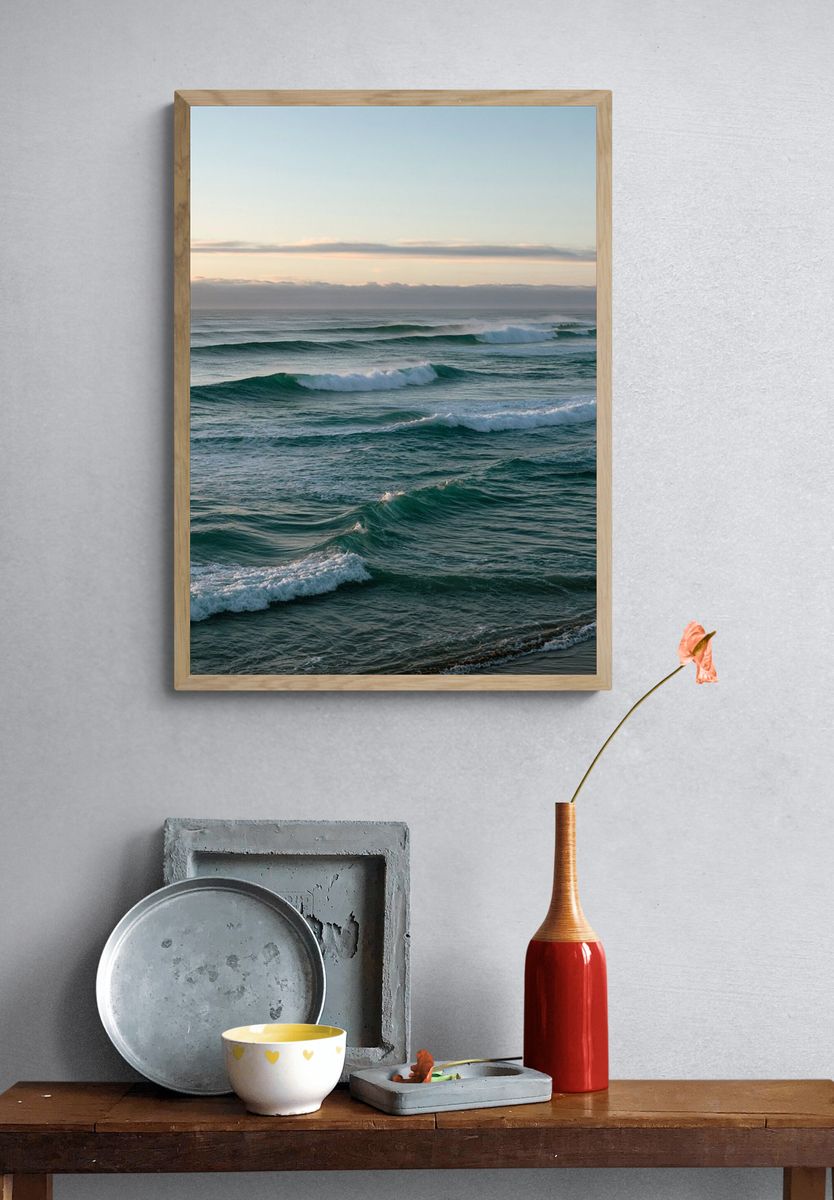 Calm Ocean Waves Photography Poster. — room view 3