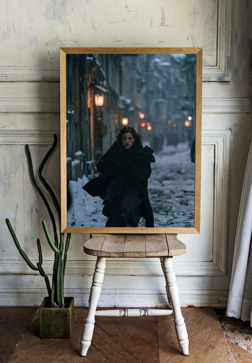 Snowy Alley Chase Photography Poster. — room view 1