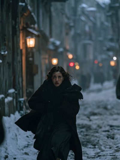 Snowy Alley Chase Photography Poster.