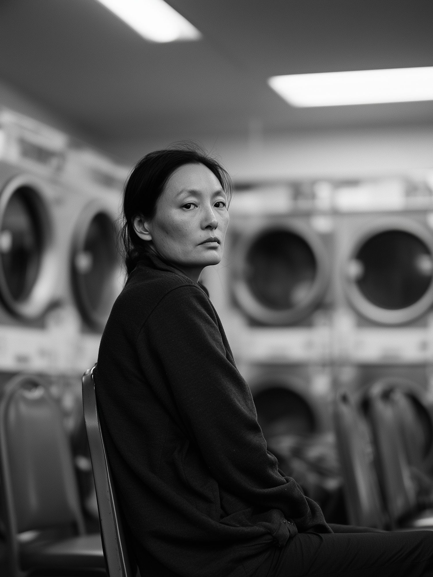 Quiet Portrait in Laundromat Poster. poster detail