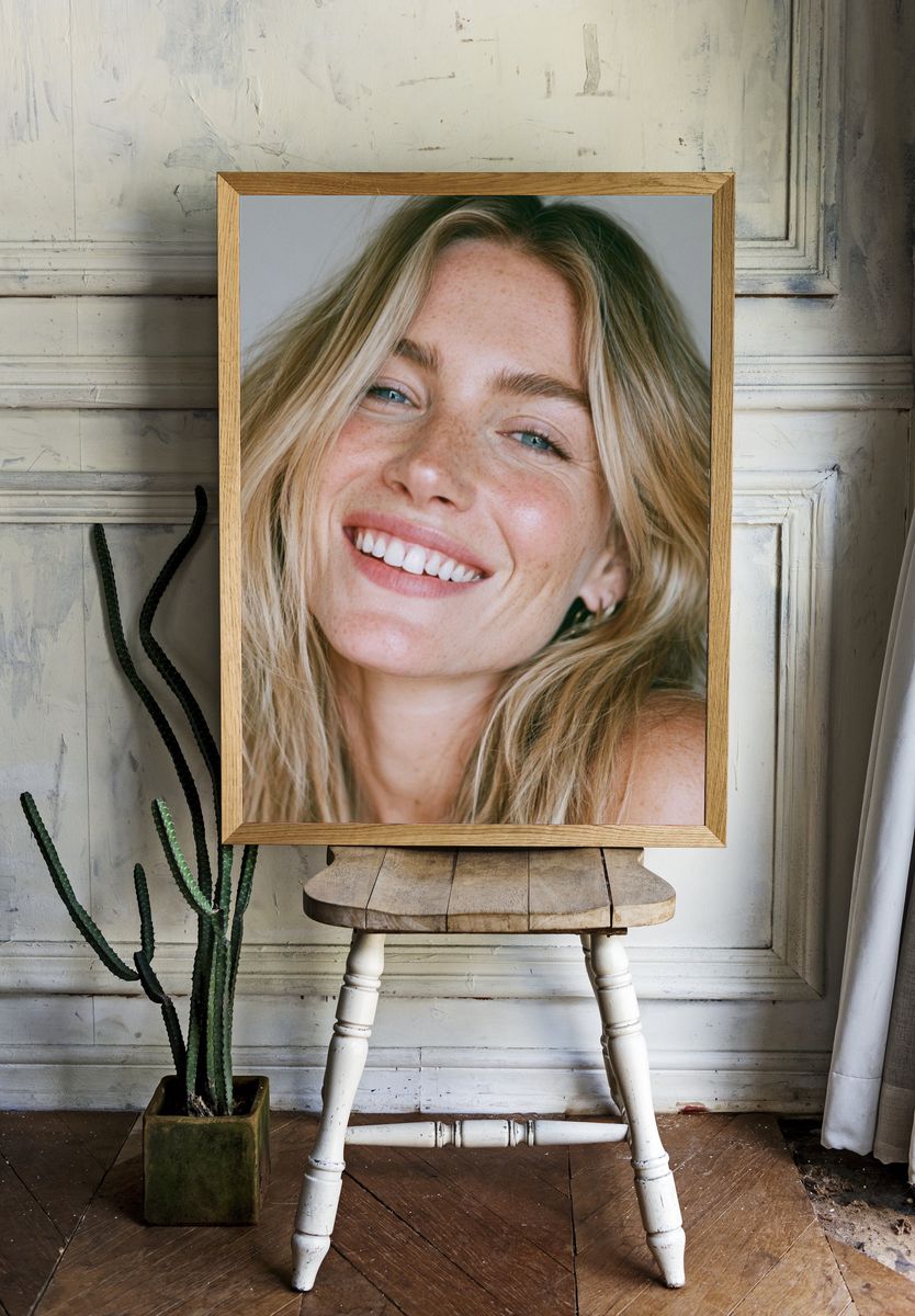 Smiling Blonde Portrait Photography Poster. — room view 1