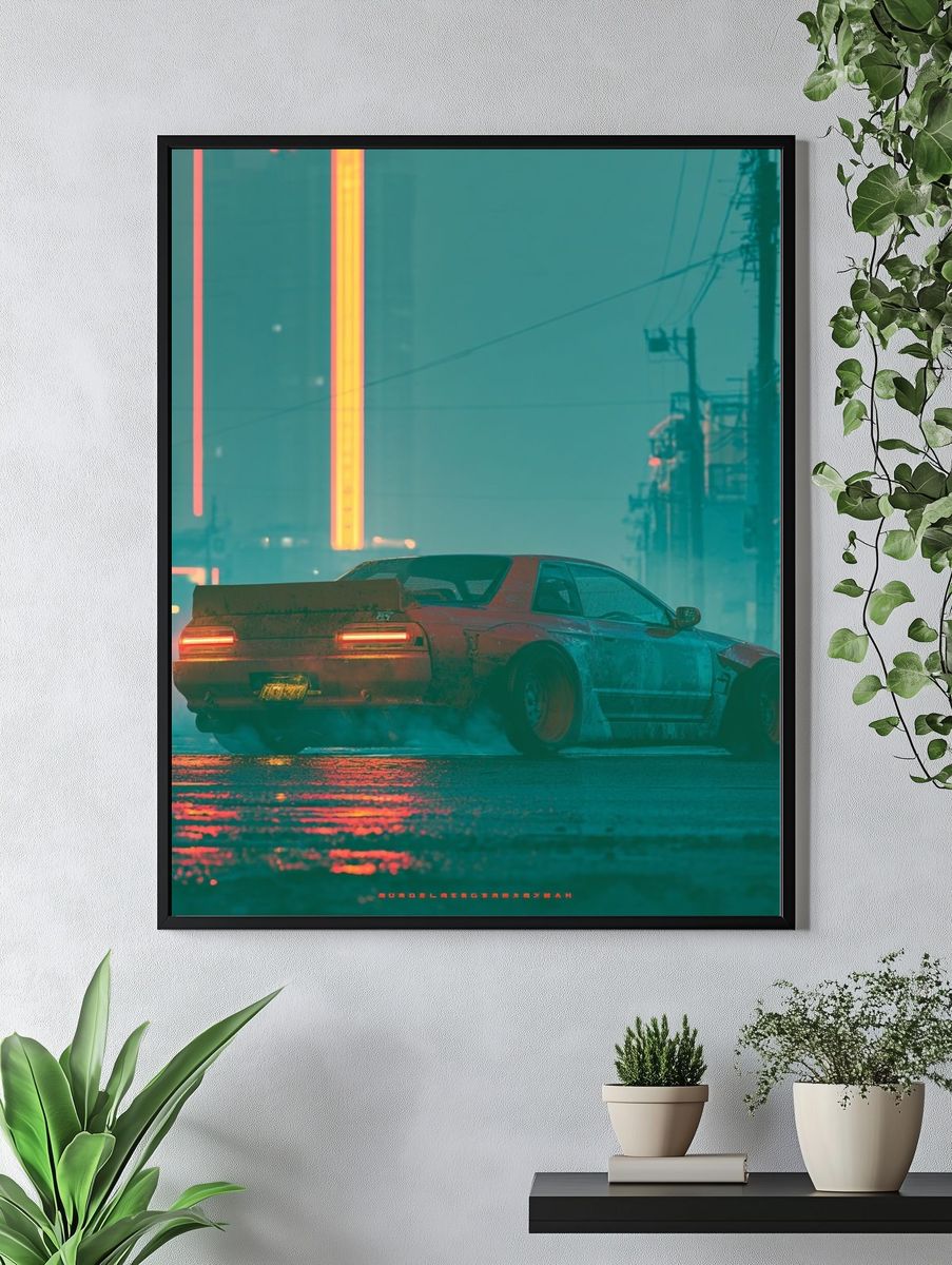 Neon Drift Car Photography Poster. — room view 4