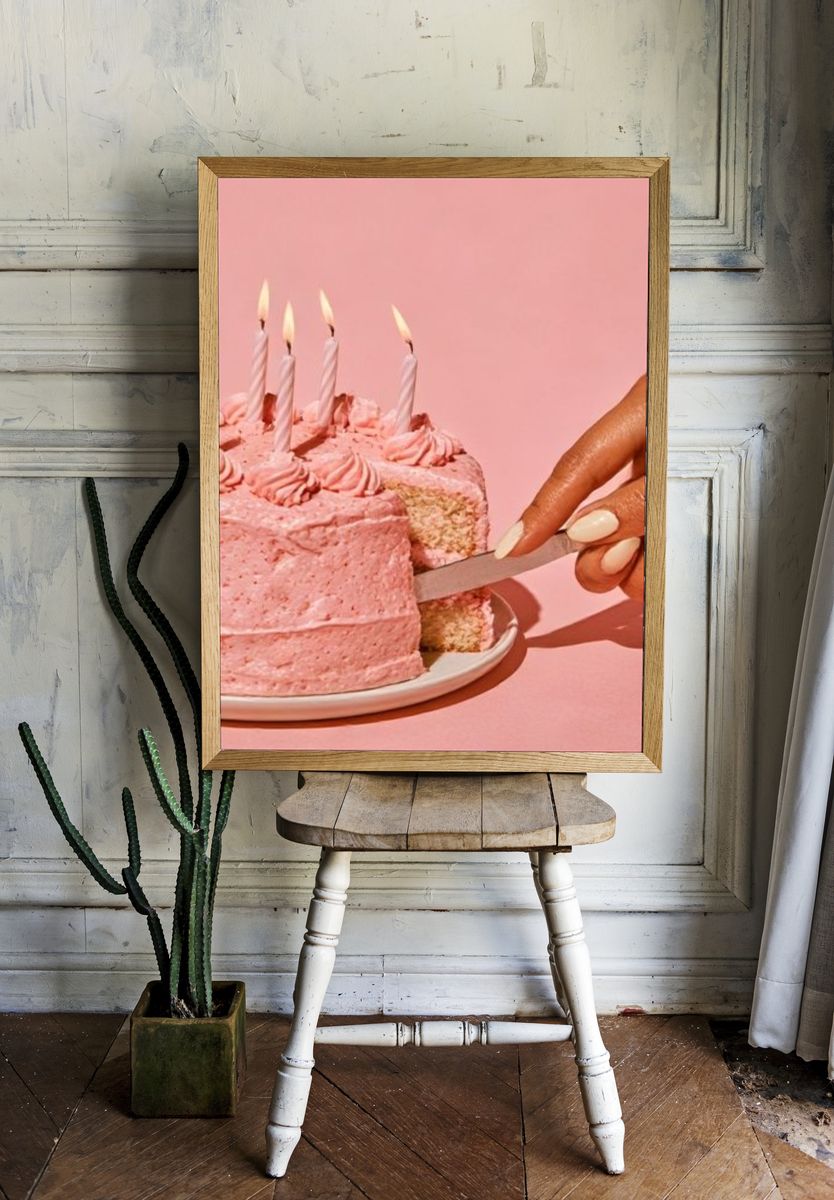 Pink Birthday Cake Photography Poster. — room view 1