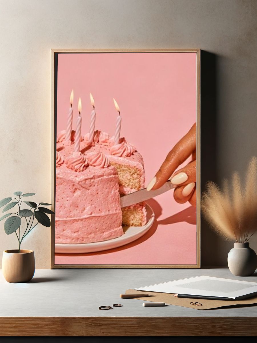 Pink Birthday Cake Photography Poster. — room view 2