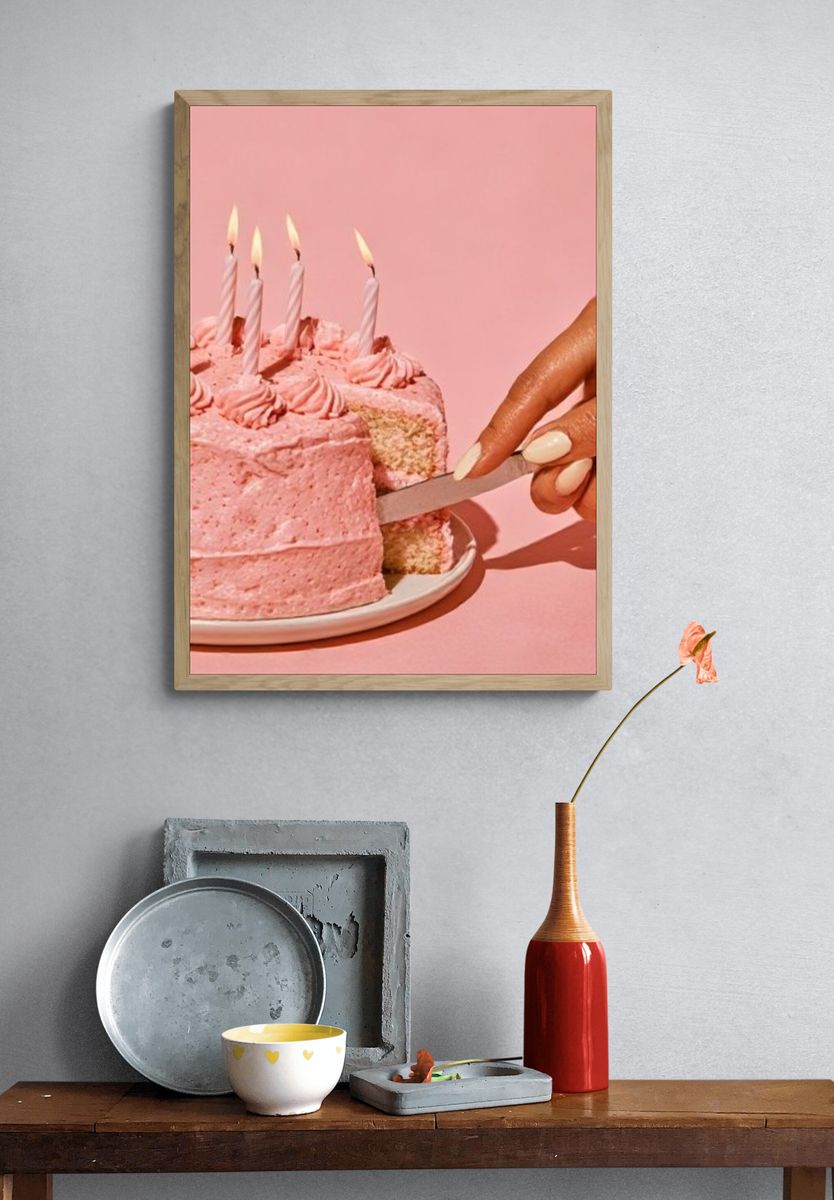 Pink Birthday Cake Photography Poster. — room view 3