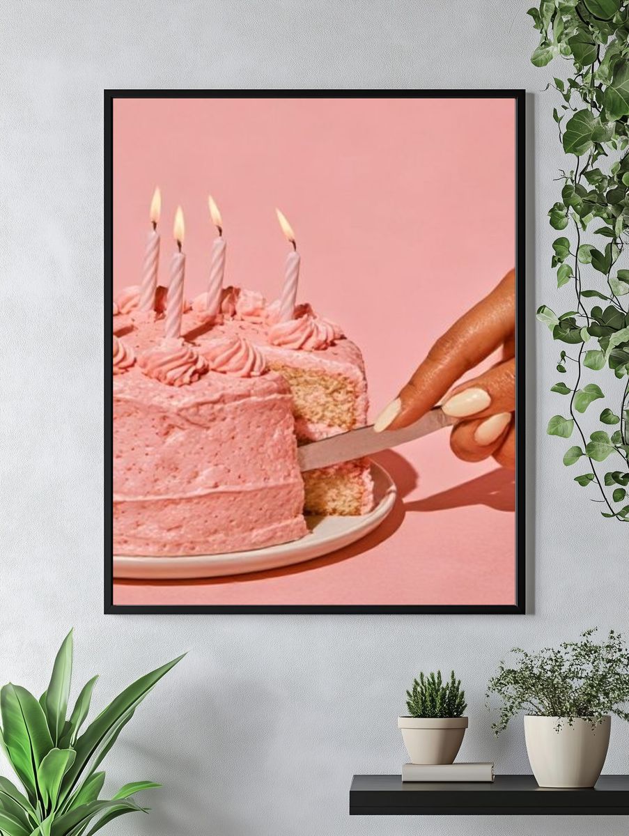 Pink Birthday Cake Photography Poster. — room view 4