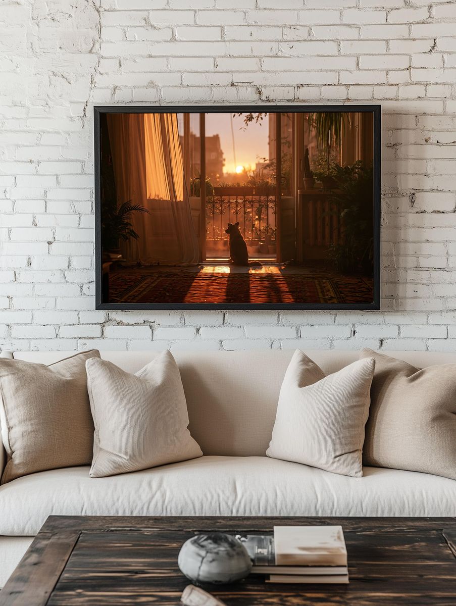 Sunset Cat Silhouette Photography Poster. — room view 1