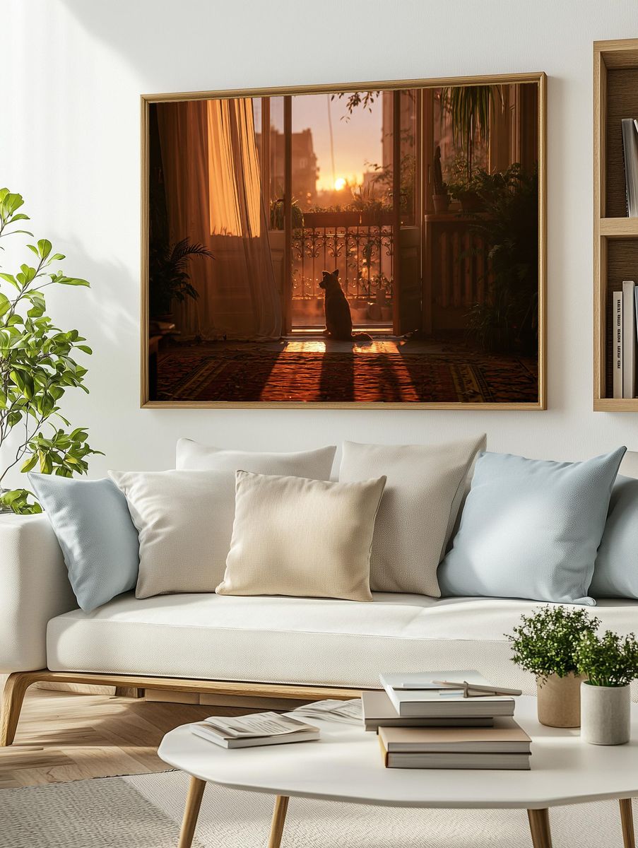Sunset Cat Silhouette Photography Poster. — room view 2