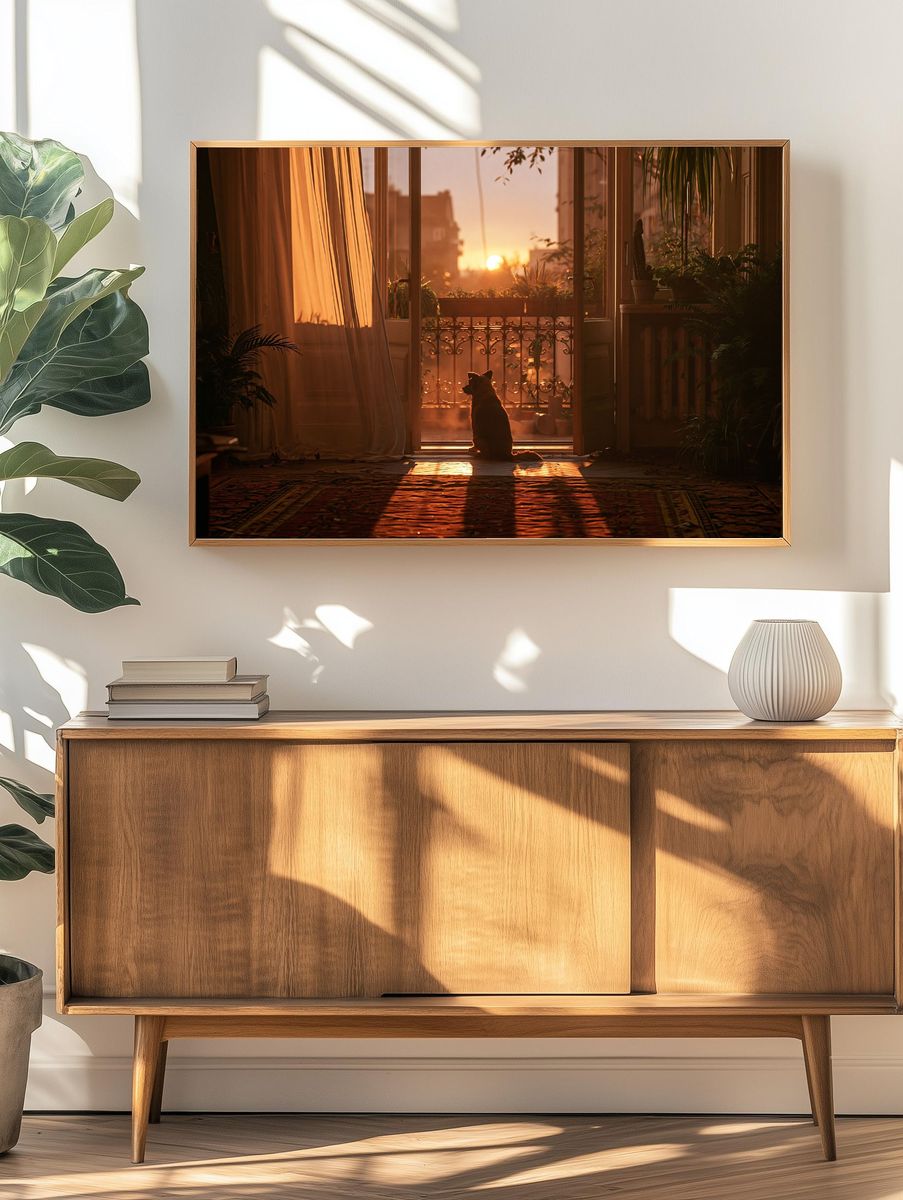 Sunset Cat Silhouette Photography Poster. — room view 3