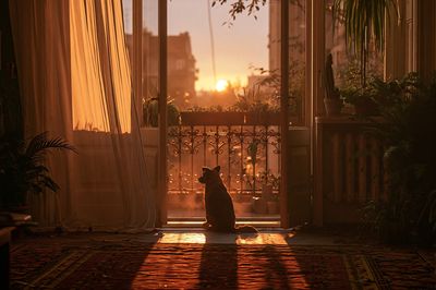 Sunset Cat Silhouette Photography Poster.