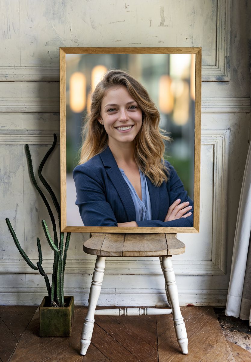 Smiling Woman Portrait Photography Poster. — room view 1