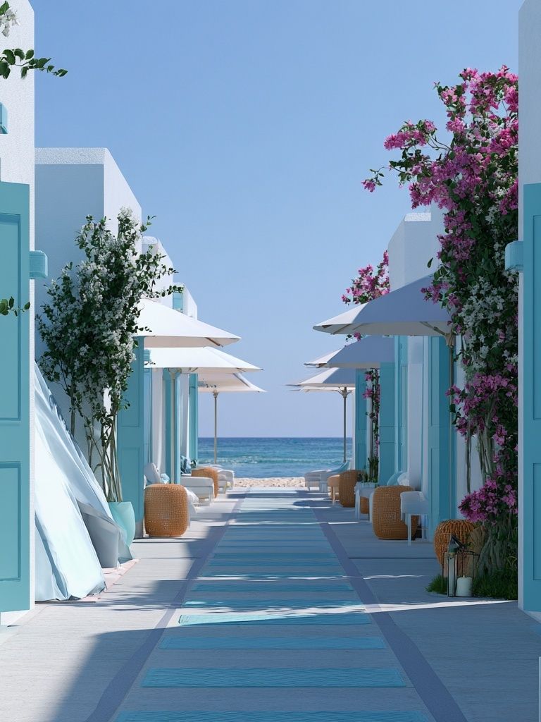 Santorini Seaside Path Photography Poster. poster detail