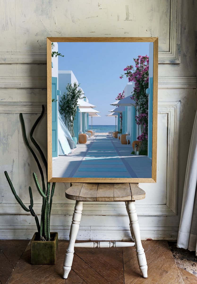 Santorini Seaside Path Photography Poster. room preview
