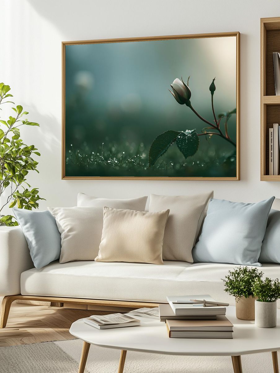 Morning Rose Bud Photography Poster. — room view 2