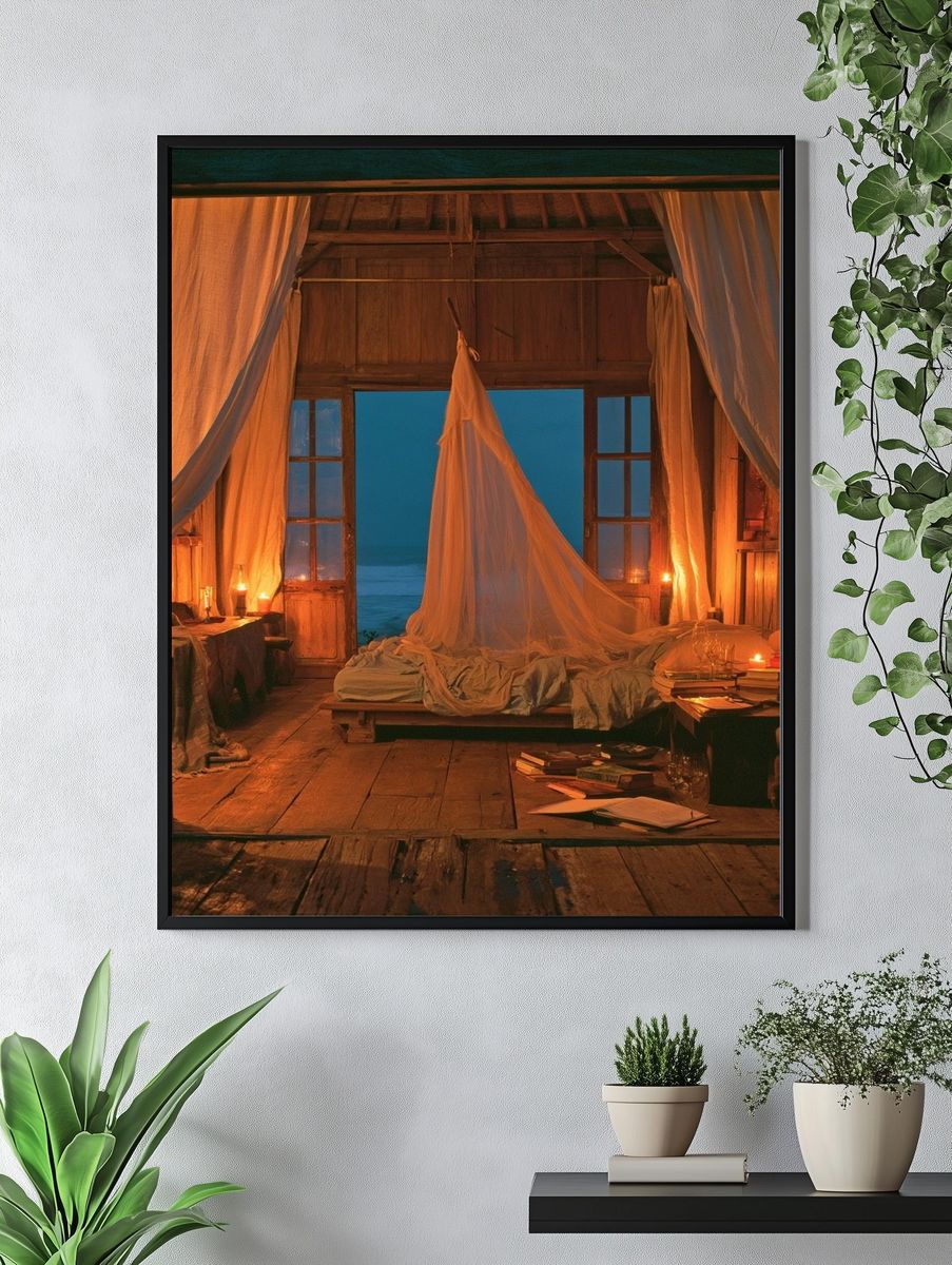 Candlelit Seaside Bedroom Print. — room view 4