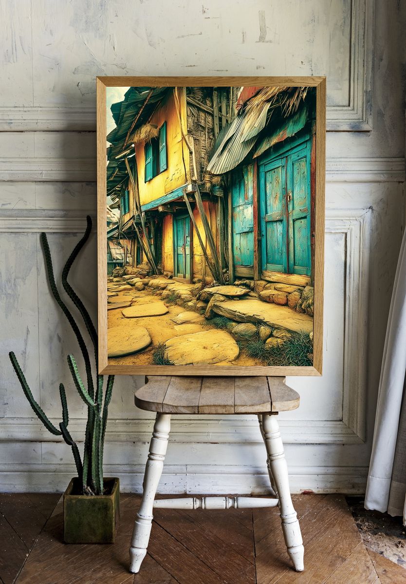 Colorful Village Street Photography Poster. — room view 1
