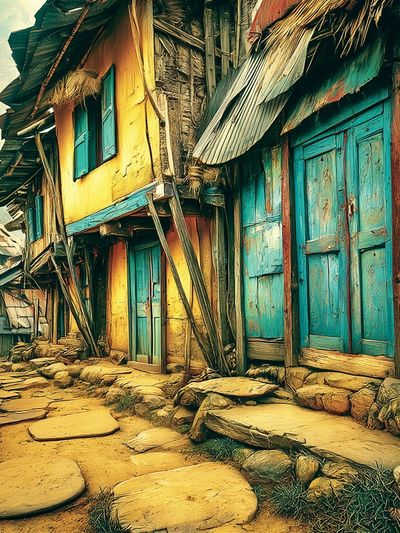 Colorful Village Street Photography Poster. poster