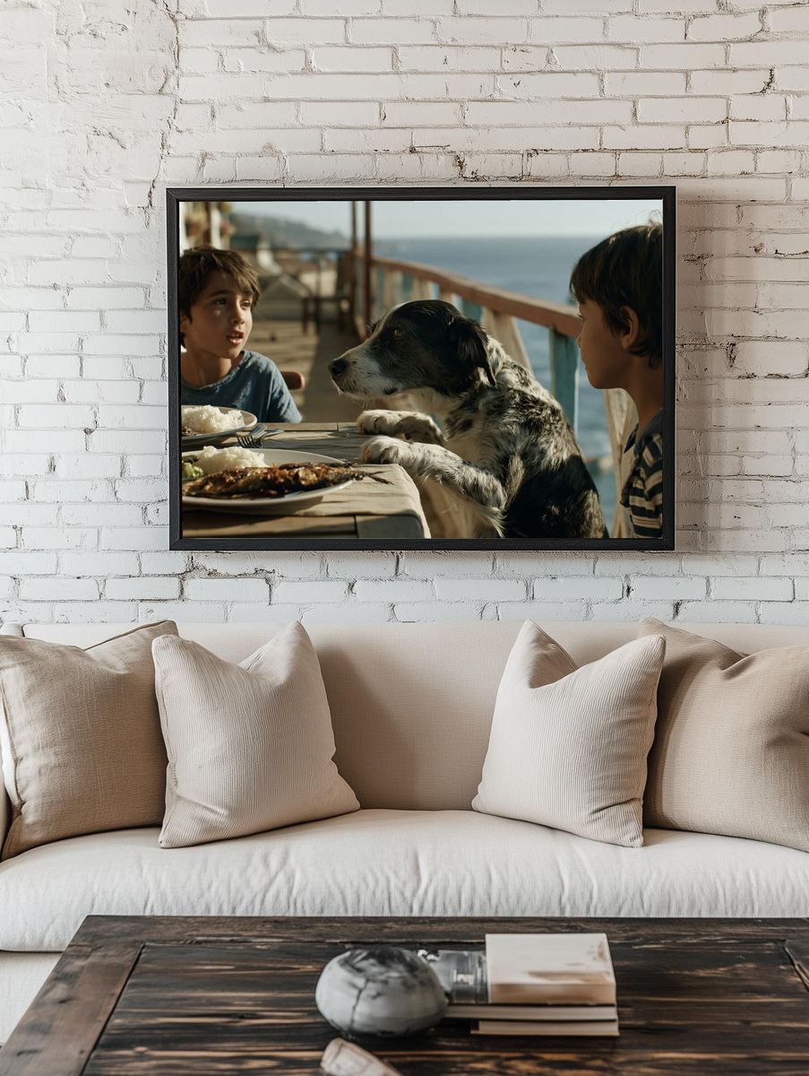 Seaside Dinner with Dog Photography Poster. room preview