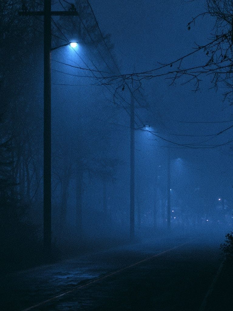 Foggy Blue Street Photography Poster. poster detail