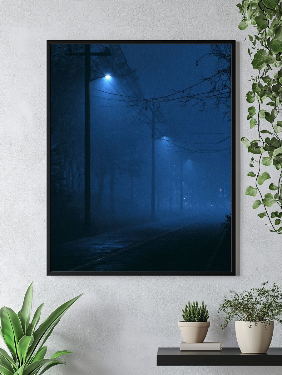 Foggy Blue Street Photography Poster. — room view 4