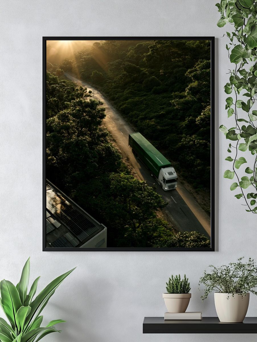 Sunlit Forest Road Photography Poster. — room view 4