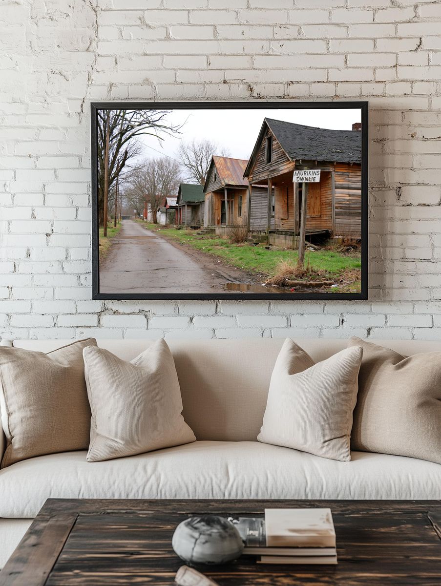 Abandoned Street Houses Photography Poster. — room view 1