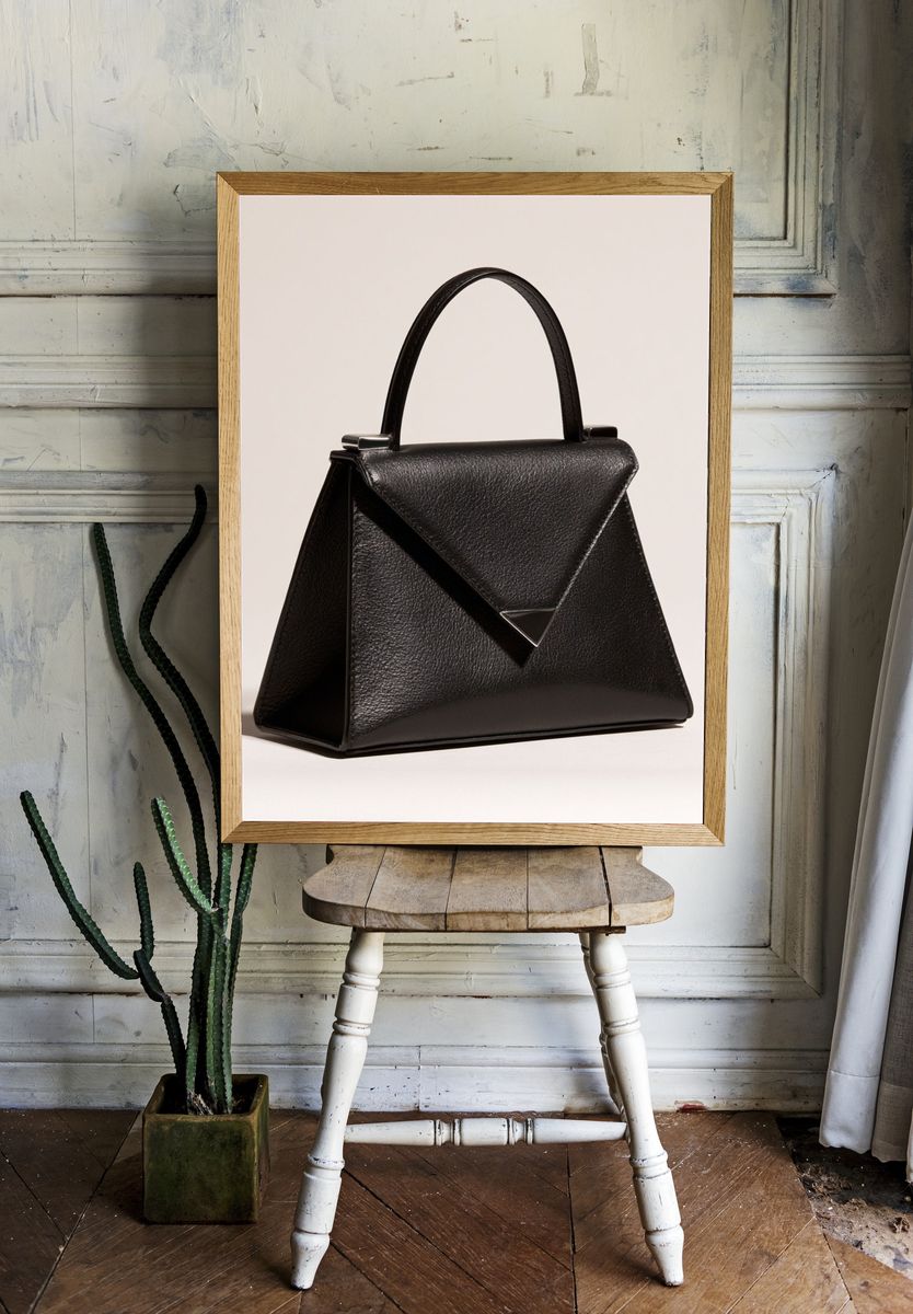Black Leather Handbag Photography Poster. — room view 1