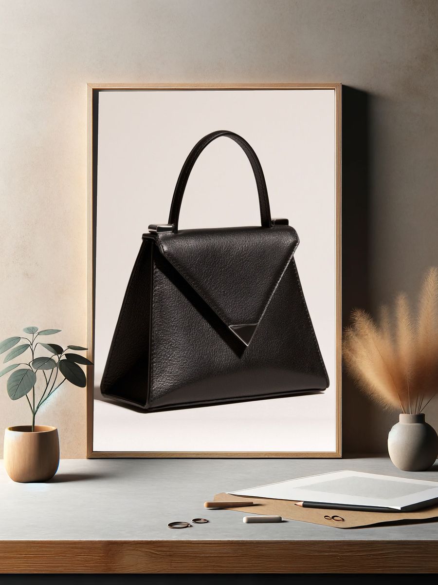 Black Leather Handbag Photography Poster. — room view 2