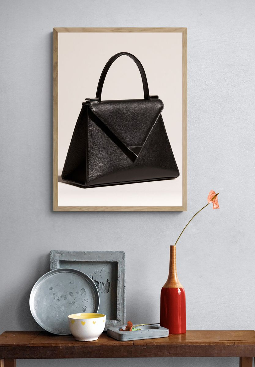 Black Leather Handbag Photography Poster. — room view 3