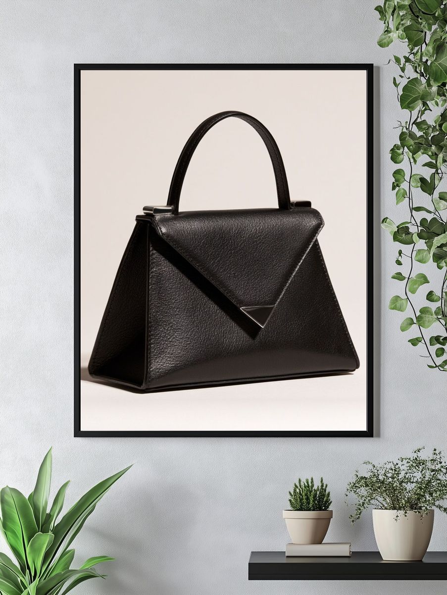 Black Leather Handbag Photography Poster. — room view 4