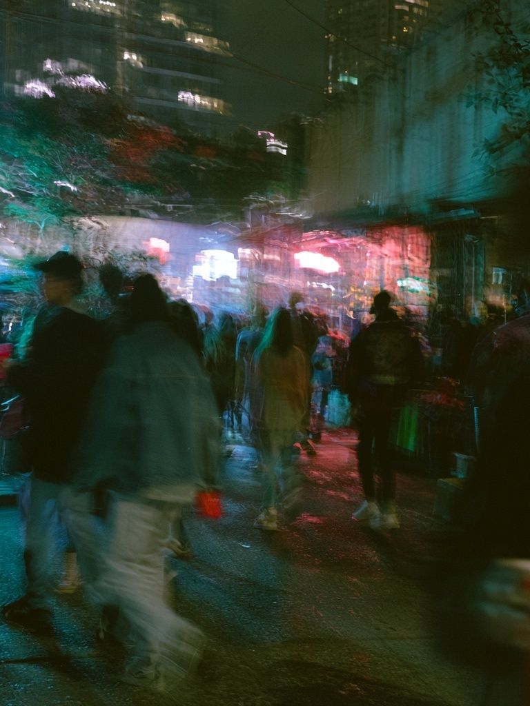 Neon Street Crowd Photography Poster. poster detail
