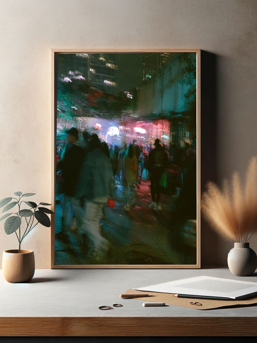 Neon Street Crowd Photography Poster. — room view 2