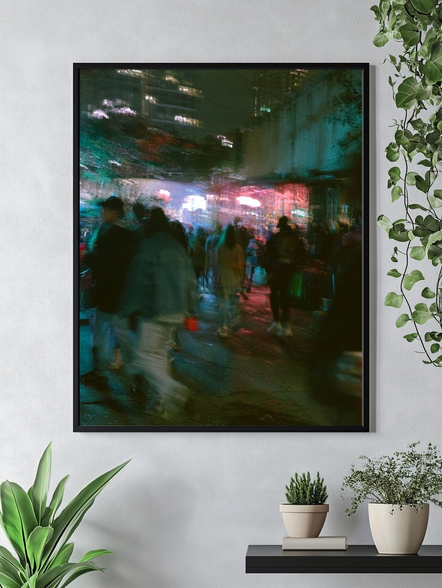 Neon Street Crowd Photography Poster. — room view 4