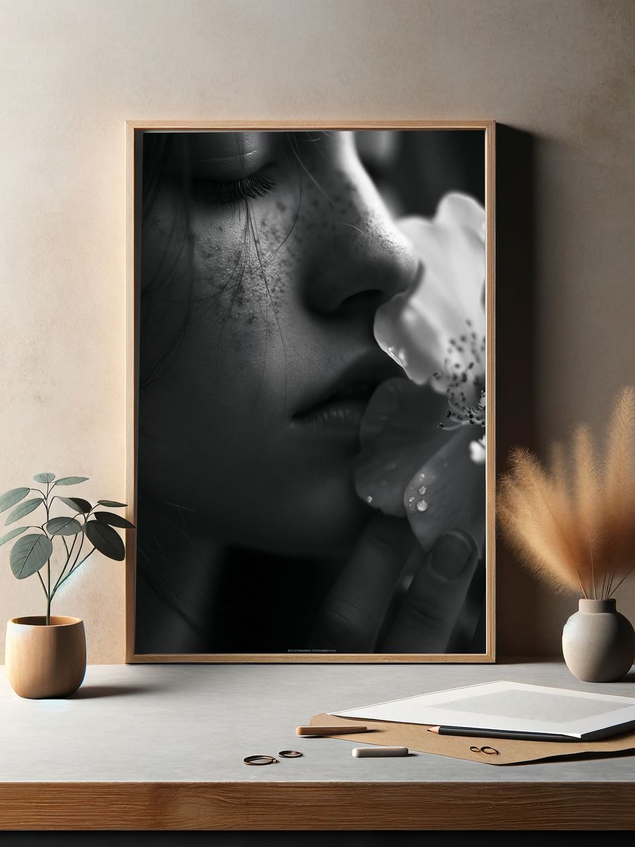 Monochrome Floral Portrait Print. — room view 2