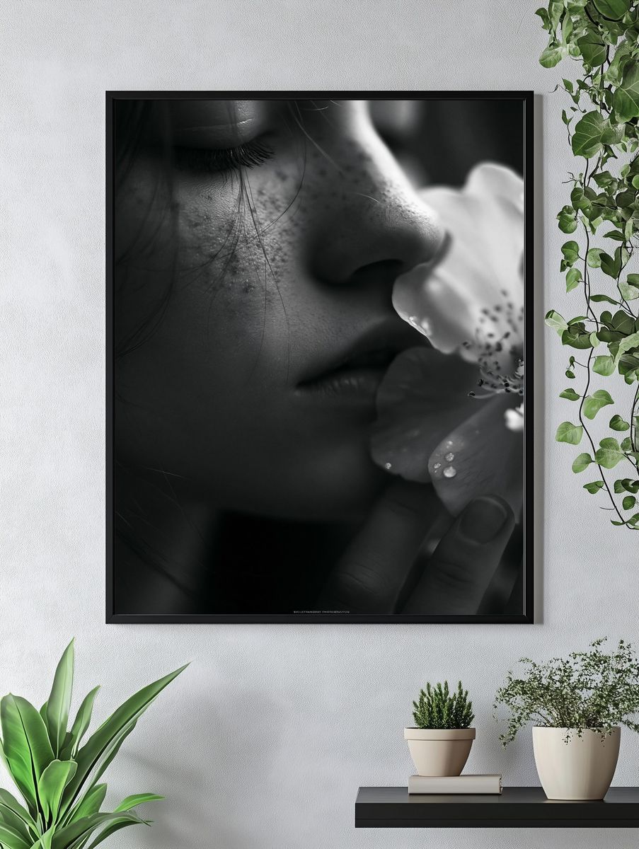 Monochrome Floral Portrait Print. — room view 4