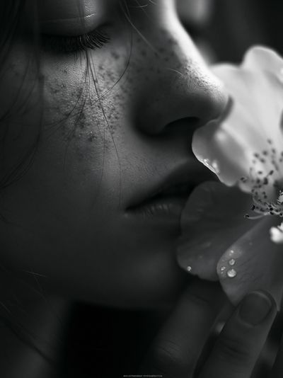 Monochrome Floral Portrait Print. poster