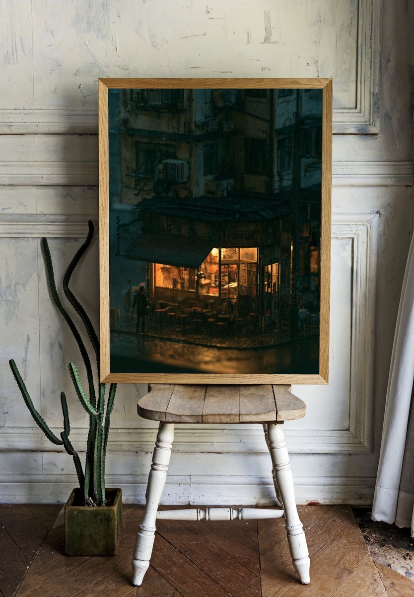 Rainy Neon Alley — Photography Print. room preview